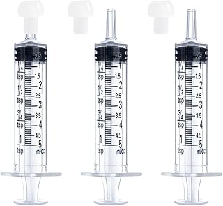 5mL Syringe for Liquid, Food, Oral, Scientific Labs, Measurement, Dispensing, Press-In Adapter, Craft, Big Tip with Cap- 3 Pack 5ml Syringes with tsp & mL Measurement
