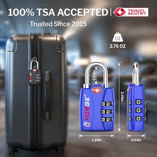 Image of Forge Open Alert TSA Approved Luggage Locks - 3 Digit Combination, Easy Read Dials, Zinc Alloy Body -(4 Colors #1)