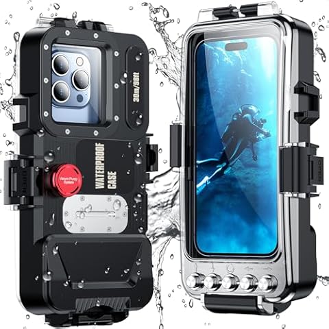 Temdan Diving Phone Case Compatible with All iPhone Series,Snorkeling Underwater Case 98FT/30M Operated Underwater Photo Video,Waterproof Housing for All iPhone Series,Black Cover