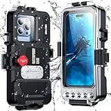 Temdan Diving Phone Case Compatible with All iPhone Series,Snorkeling Underwater Case 98FT/30M Operated Underwater Photo Video,Waterproof Housing for All iPhone Series,Black