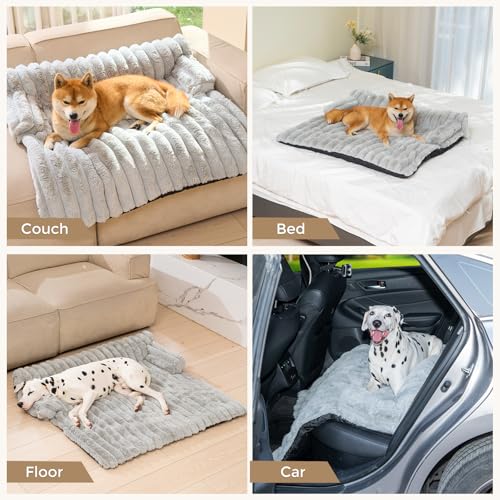 Avont Hundebett, Flauschige Hundematte Decke für Sofa für Hunde Katzen mit abnehmbaren waschbaren Bezug und Anti-Rutsch-Boden- Medium/Leichtgrau