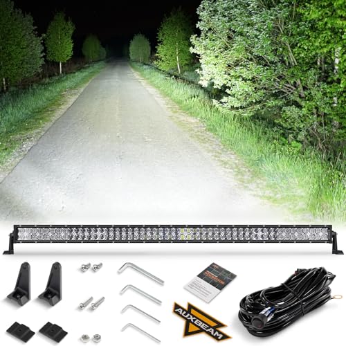 Auxbeam LED 52 Inch 300W Lights Bar, Super Bright 30000LM Off Road Driving Lamp, 5D Lens Double Row Spot Flood Combo Fog Waterproof Light with Wiring Harness for Pickup Trucks SUV ATV UTV Bo