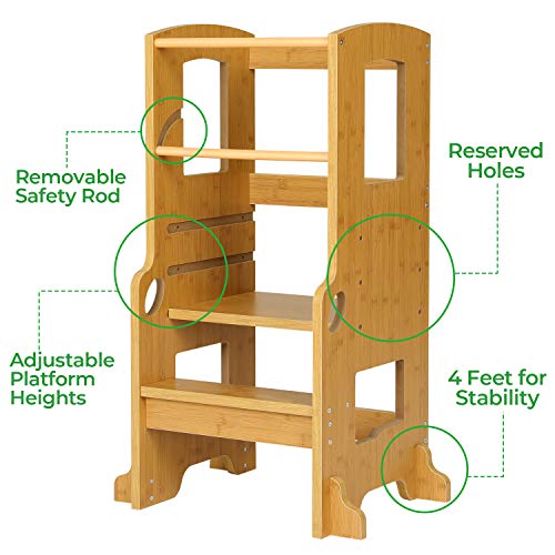 ADORNEVE Kitchen Helper Stool for Kids Height Adjustable Toddlers Stool Kids Stool (Nature)