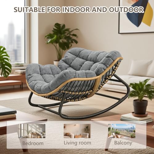 CHIQUERID Outdoor Papasan Rocking Chair Oversized Wicker Rattan Rocker with Comfy Thick Cu - image 4