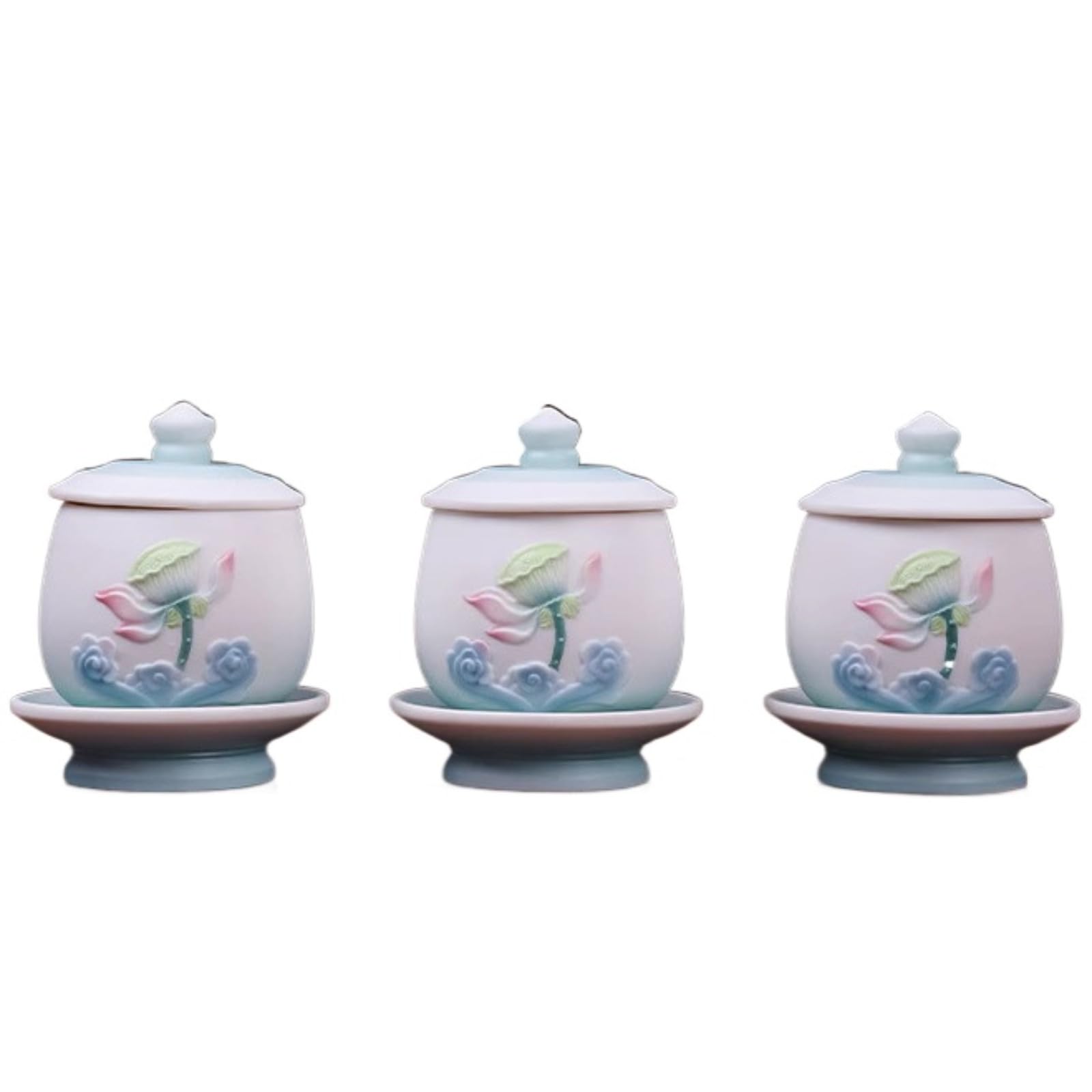 Tasse d'eau bénite en céramique Bouddha lot de 3 pour ornement de maison 8,5 cm
