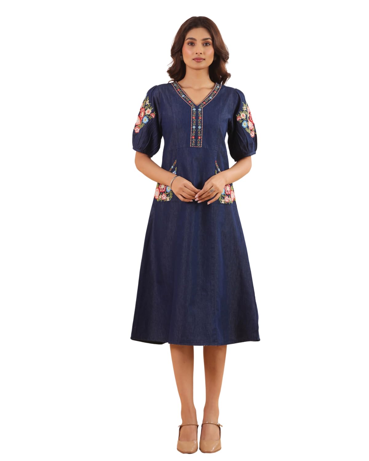 Denim Dark Blue Embroidered Designer Dress-image-26