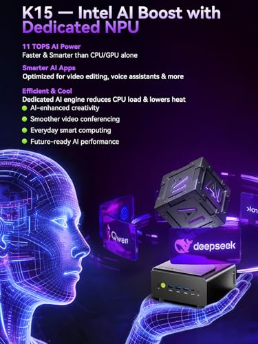 Image of GMKtec K15 Mini PC AI Ultra 5 125U (up to 4.3GHz) 32GB DDR5 (16GB*2) 1TB PCIe 4.0 SSD Gaming Mini Computer, 3X M.2 Expansion Slots, Oculink, Quad Screen 8K Display