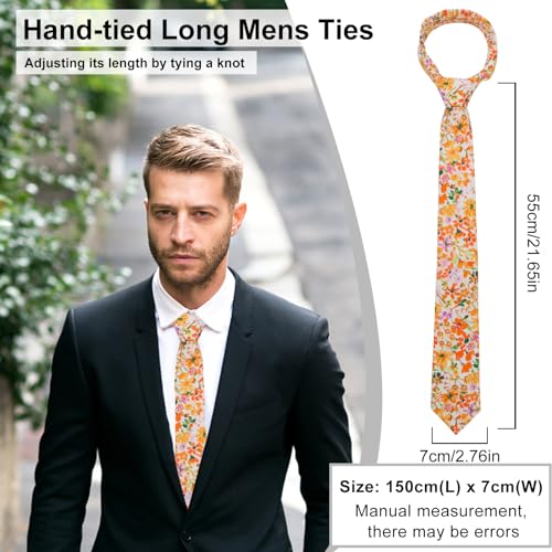 Image of Luckyvestir Mens Ties, Sage /Dusty Blue /Pink Floral Ties for Men, 2.76 inch Cotton Flower Necktie for Wedding /Groomsmen /Party