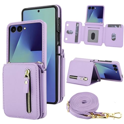 Etui cordon Samsung Z Flip 7 en cuir avec portefeuille zippé pour vos sorties