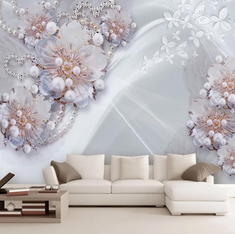Papier peint mural 3D pour agrandir un salon avec grand décor fleurs