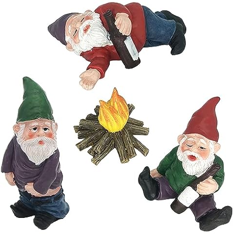 MUAMAX Miniature Garden Gnomes Fairy Garden Gnome Figurines Fairy Gardens Accessories Funny Miniature Gnomes Small Campfire Gnomes Set of 3 Cover