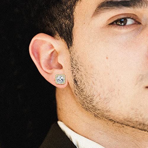 Hayoso 18K Gold Plated Halo Stud Earrings 925 Sterling Silver Cubic Zirconia Stud Earrings Round Square Diamonique Stud Earrings Set For Women Men - Gold #TOP1