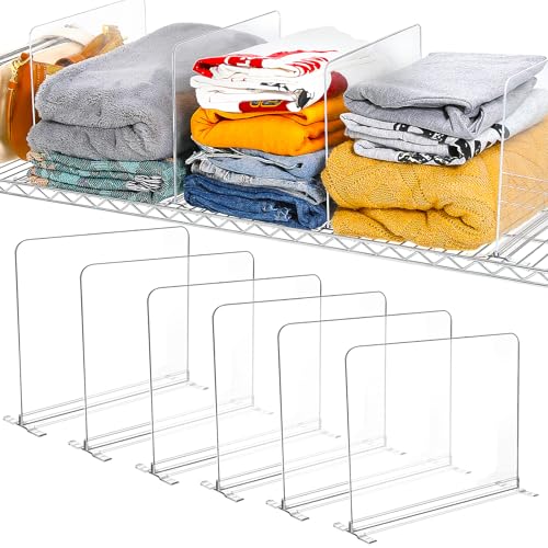 Acrylic Closet Organizer, 6pcs Shelf Dividers for Closet Organization for Wire Shelf Dividers, Clear Closet Shelf for Wire Closet, Shelves Shelf Organizer for Bedroom, Kitchen and Office (6pcs)