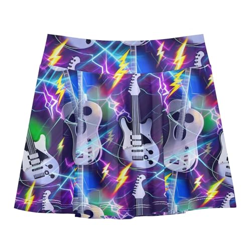 CHIFIGNO Cool Guitars Purple Lightning Girls' Athletic Skorts Tennis Golf Skirts 2-in-1 Running Skirt with Shorts Size 11-12