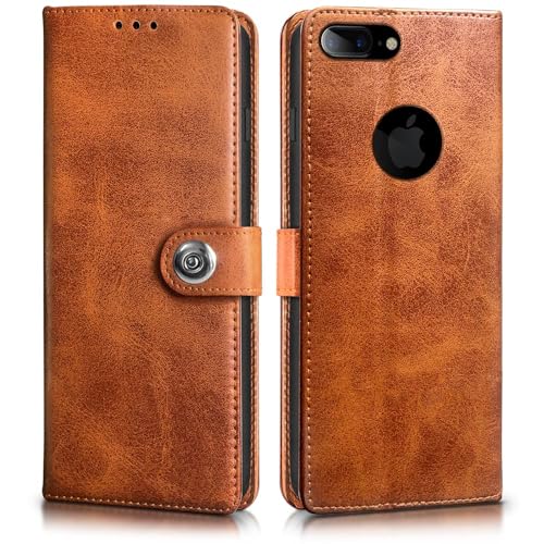 Image of WOW IMAGINE Shock Proof Flip Cover Back Case for Apple iPhone 7 Plus | 8 Plus (Designer Magnetic Button Flip Case | Inbuilt Wallet Pockets & Stand | Leather Finish | Alder Brown)
