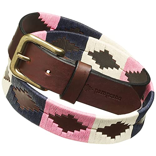 Pampeano | Dulce   Cinturón de polo de cuero artesanal argentino premium   Caja de regalo | Cinturón de diseño unisex | 3,5 cm de ancho, cosido a mano con hebilla de latón antiguo