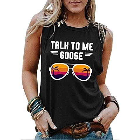 Womens Talk to Me Goose Graphic T-Shirt Vacation Sleeveless Yoga Tees Casual Round Neck Tank Tops Black S Cover