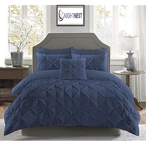 EHD Pintuck Luxurious Diamonds Style Duvet Cover Sets Cotton Rich Quilt Cover Sets Super Soft Bedding Sets (Navy, King Size) Cover