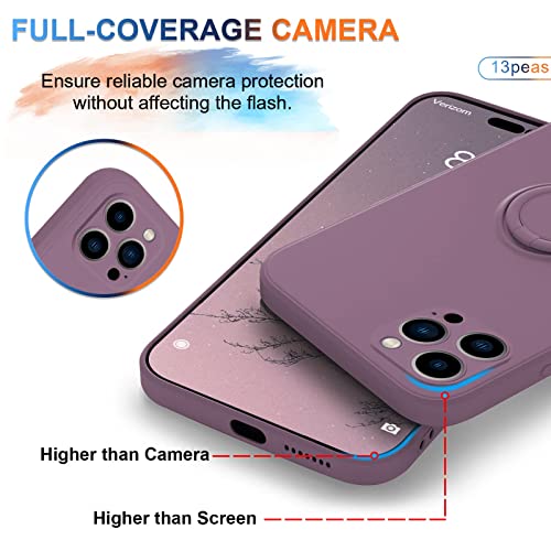 13Peas Case For Iphone 14 Pro Max（2022 Released）, Silicone Case With Ring 360°Rotatable Kickstand Cover Support Magnetic Car Mount，Protective Cover With Strap Lanyard (Purple) #TOP4