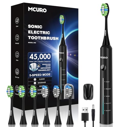 Cepillo de Dientes Eléctrico, Cepillo de Dientes Sónico, Cepillo de Dientes Eléctrico 45000VPM, Blanqueamiento Dental en 1 Semana, Duración de la Batería 120 Días, Indicador de Nivel de Batería