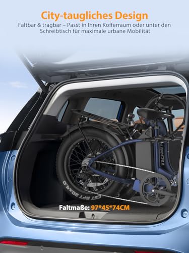 Touroll S2 E-Bike Klapprad Elektrofahrrad mit 20×4.0 Zoll Fat Tire, 48V 720Wh Akku für Lange Reichweite bis...