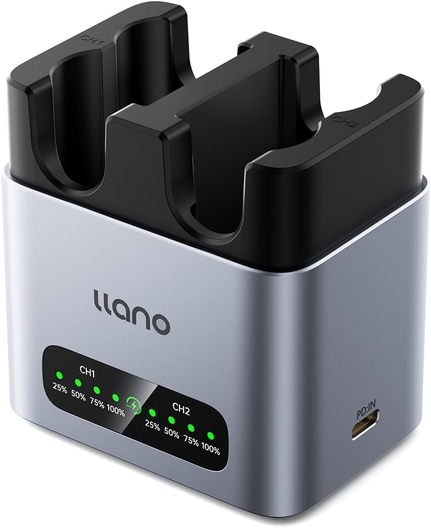 llano Chargeur Rapide 20W NP-W235 pour Batterie d’Appareil Photo,Compatible avec Fujifilm GFX100RF, X-T5, X-T4, X-T50, VG-XT4, X-S20, GFX100S, GFX50S II, X-H2S, Aluminium CNC, Charge complète en 2,8 h