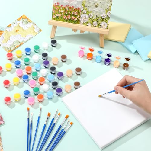 Image of Qilery 100 Sets Mini Acrylic Paint Set 1400 Pcs 12 Colors Acrylic Painting Strips 100 Flat Brushes 100 Pointed Brushes for Adults Home Birthday Art Craft Party Favors (3ml)