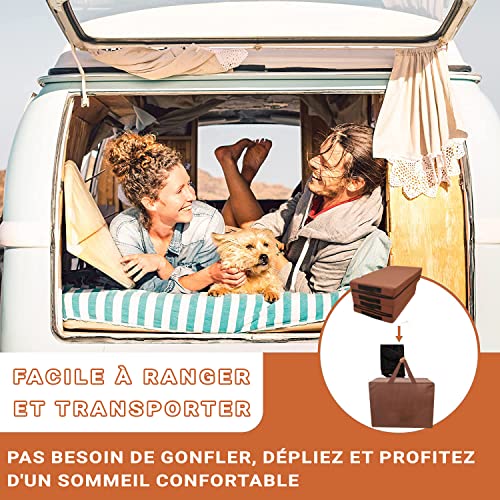 Spinko | Faltbare und tragbare Matratze für Wohnmobil, Transporttasche, entworfen für Vordersitzbank des Campingwagens Typ: Peugeot Boxer, Citroën Jumper, Fiat Ducato, Kabinenbett (Braun)