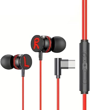 USB-C Headphones with Microphone, Wired Earbuds Magnetic in-Ear Type C Earphone,Volume Control, Noise Canceling, Compatible with Samsung Galaxy S24 S23 S22, for iPhone 16/15 Red
