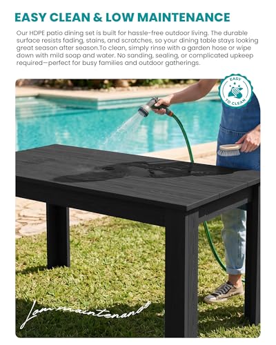 Image of SERWALL 59 inch Outdoor Dining Set for 8, HDPE Dining Set, Black | Include 2 Rectangular Tables and 8 armless Chairs, All Weather Dining Sets for Garden, Backyard