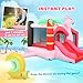 Qaba Inflatable Bounce House for Kids with Slide, Ball Pool and Basketball Hoop, 4-in-1 Jumping Bouncy Castle with Blower for Indoor Outdoor Backyard Party, Pink
