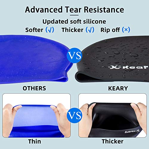 Keary 2 Pack Silicone Swim Cap For Long Hair Women Girl Men Waterproof Bathing Pool Swimming Cap Cover Ears To Keep Your Hair Dry, 3D Soft Stretchable Durable And Anti-Slip, Easy To Put On And Off #TOP5