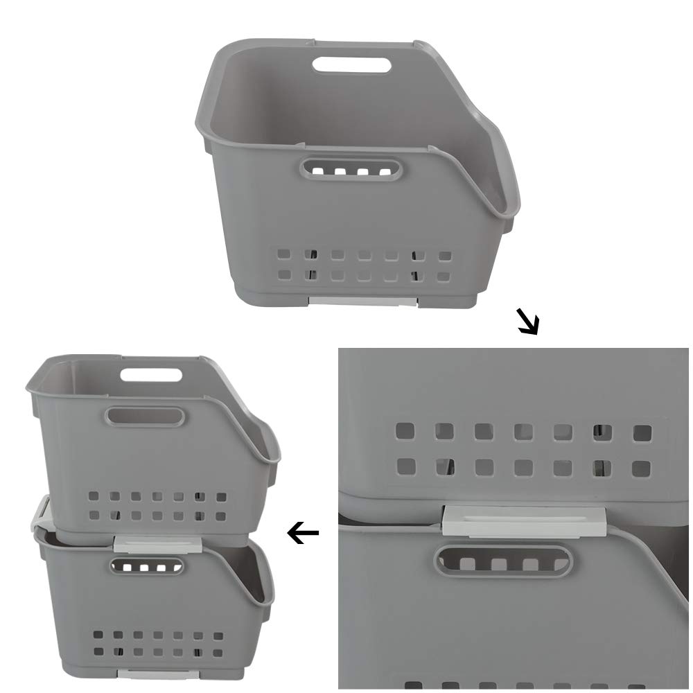 Bblie 3 Ripiani Cesti Impilabili Da Cucina, Grigio Cassetta Pieghevole In Plastica Scatola Di Plastica