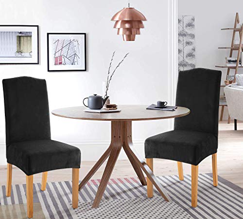 Tianshu Velvet Chair Covers For Dining Room Set Of 4, Soft Plush Dining Chair Slipcover, Stylish Removable Dining Room Chair Cover, Antislip Kitchen Chair Covers (4 Pack, Black) #TOP1