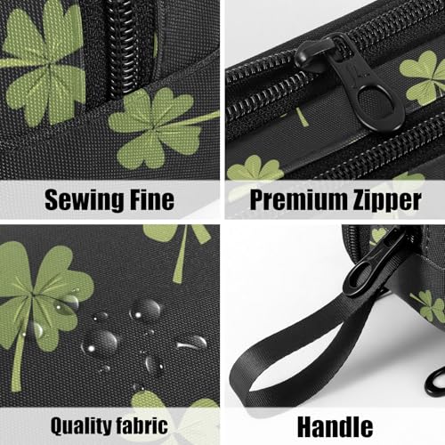 Image of Fustylead Saint Patricks Green Lucky Shamrock Large Pencil Bag Storage Pen Case Makeup Pouch Stationery Bag for School College Office Organizer