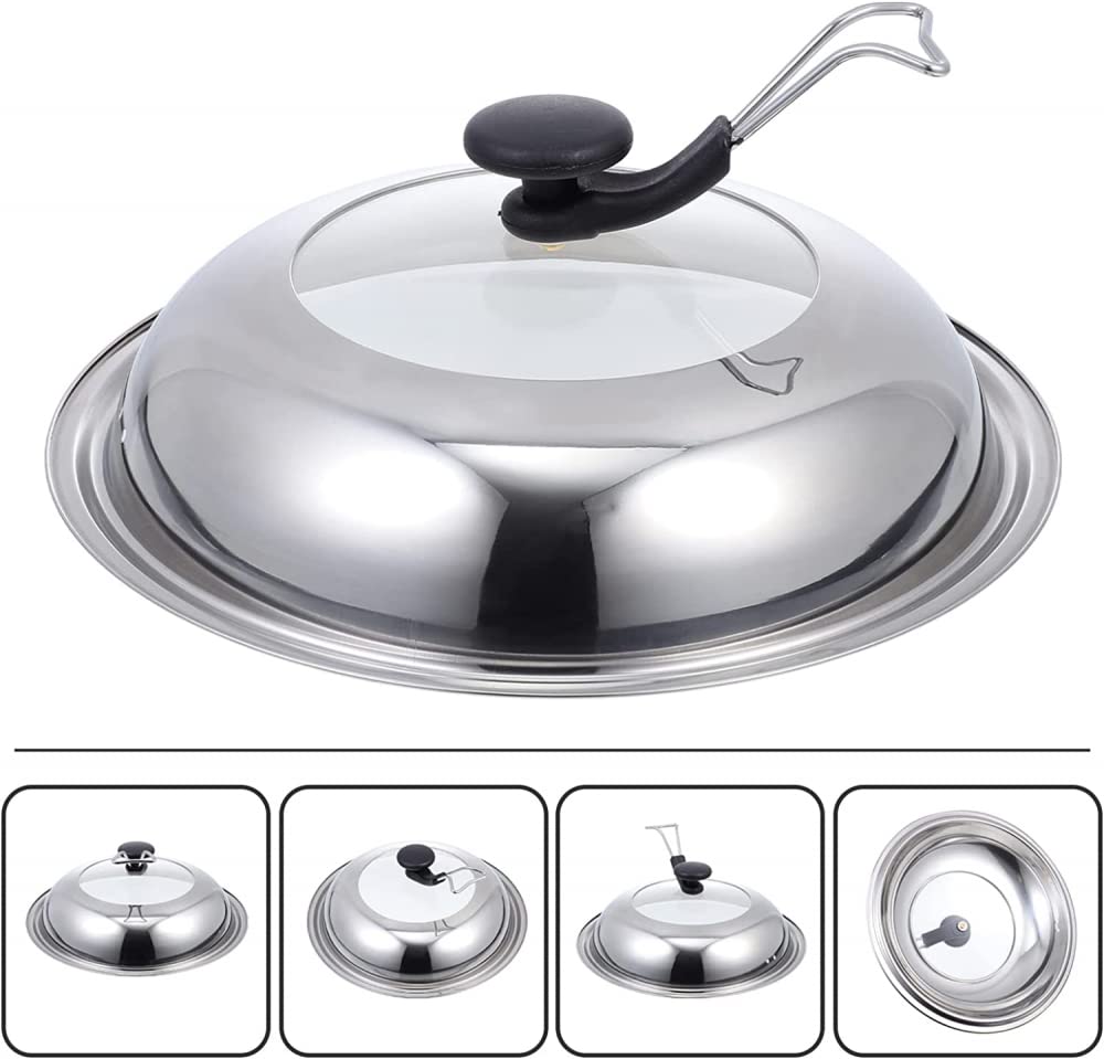 Coperchio universale in acciaio inox per pentole in vetro con manico, coperchio per padelle, coperchi per pentole, 34 cm