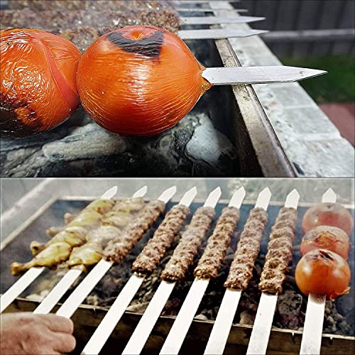 8 Stücke Flache Grillspieße Edelstahl, Adana Spieße, 60cm Fleischgabel Extra Lange Schaschlikspieße, Fleischspieße Grillzubehör für Grillbesteck