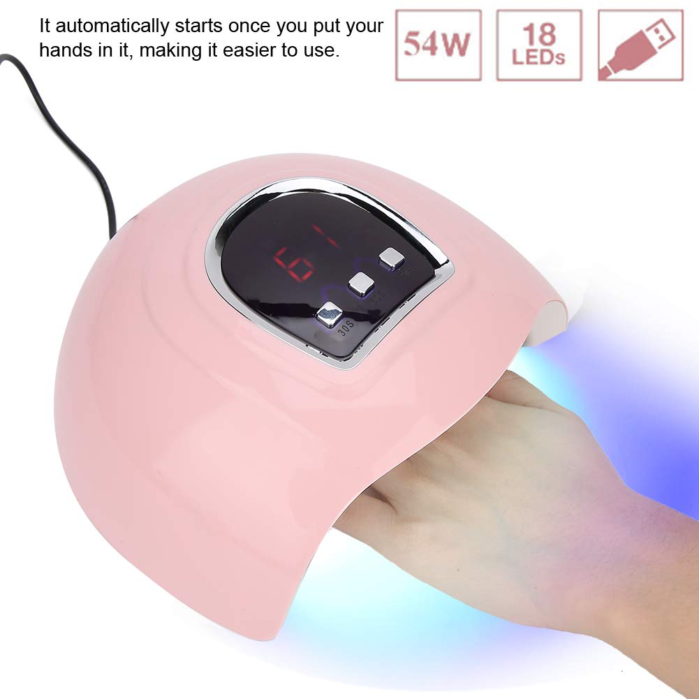 Pongnas Lampa UV LED do suszenia paznokci, profesjonalna suszarka do paznokci 54W, 3 timery 30S/60S/90S, przenośna lampa USB do utwardzania ż do paznokci, różowa (54W)