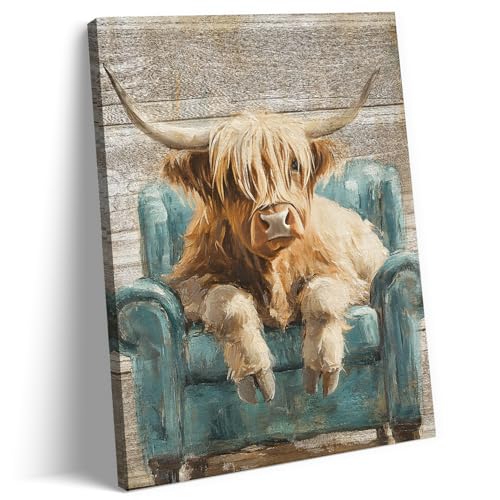 Farmhouse Highland Cow Wall Art Vintage 12x16