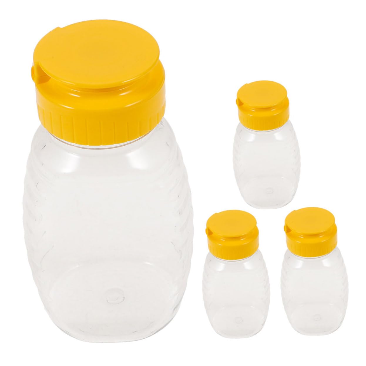 Levemolo 4pcs Leakproof Plastic Honey Dispenser Bottles Squeeze Jars for Ketchup Syrup Transparent Design for Easy Monitoring for Travel Picnics
