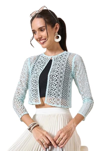 style quotient Women Light Blue Nylon Lace Smart Casual Shrug-picture-20