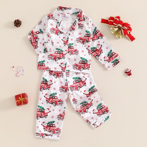 Kids Christmas Pajamas Toddler Girl Boy Cute Santa Claus Button Up Shirt Top Long Pants Loungewear Sleepwear3