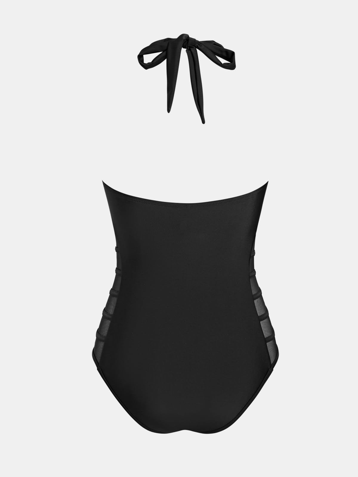 CUPSHE Damen Badeanzug Einteiler V Ausschnitt Selbstbindend Mesh Einsätzen | Verstellbare Neckholder-Träger, Raffung am Bauch, Mesh-Einsätze, V-Ausschnitt, selbstbindend, Strand und Pool
