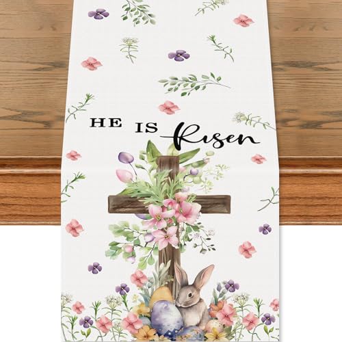 FurniGift Easter Table Runner 13x72 Inch - Natural Linen with