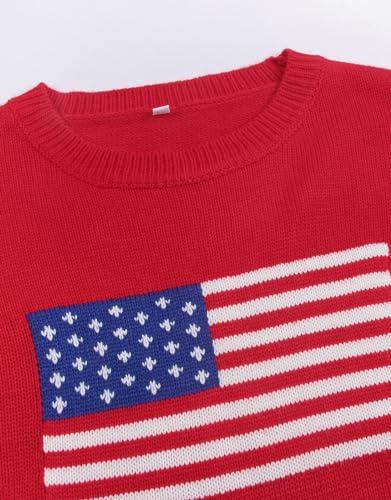 Image of Womens American Flag Sweater Crew Neck Casual Pullover Sweater