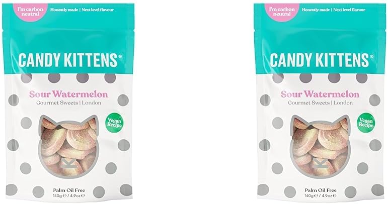 Vegan Sweets, CANDY KITTENS SOUR WATERMELON, Packed With Fruit Juice & Natural Ingredients, Big Flavours From Little Kittens, Vegetarian Sweets - 140g Sweet Bag (Pack of 2)