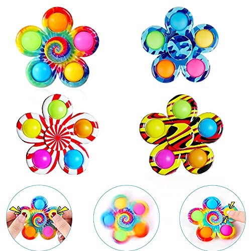 CXPHT Pop Fidget Spinners 4 Pack, Handheld Mini Push Pop Bubble Fidget Sensory Toys,Simple Popper Fidget Spinners Toy, Fidget Pack with Pop Hand Spinners Toy for Kids Adults