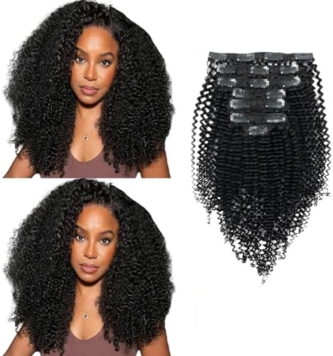 Sassina Real Thick Kinky Curly Clip in Human Hair Extensions Natural Color 3B 4A Double Weft Clip ins for African American Black Women 7pcs With 17 Clips 120 Grams 18 Inch