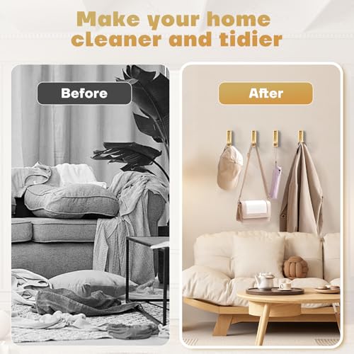 VOSEPO Folding Coat Hooks, 4Pcs Foldable Heavy Duty Wall Hooks Zinc Alloy No Rust Fold Up Hooks for Coat, Towel, Key, Hat, Bag, Jacket, Backpack. (Gold) - Image 7