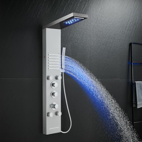 KINKIBOS LED Duschpaneel mit Thermostat, 6 Funktionen Duschpaneel...